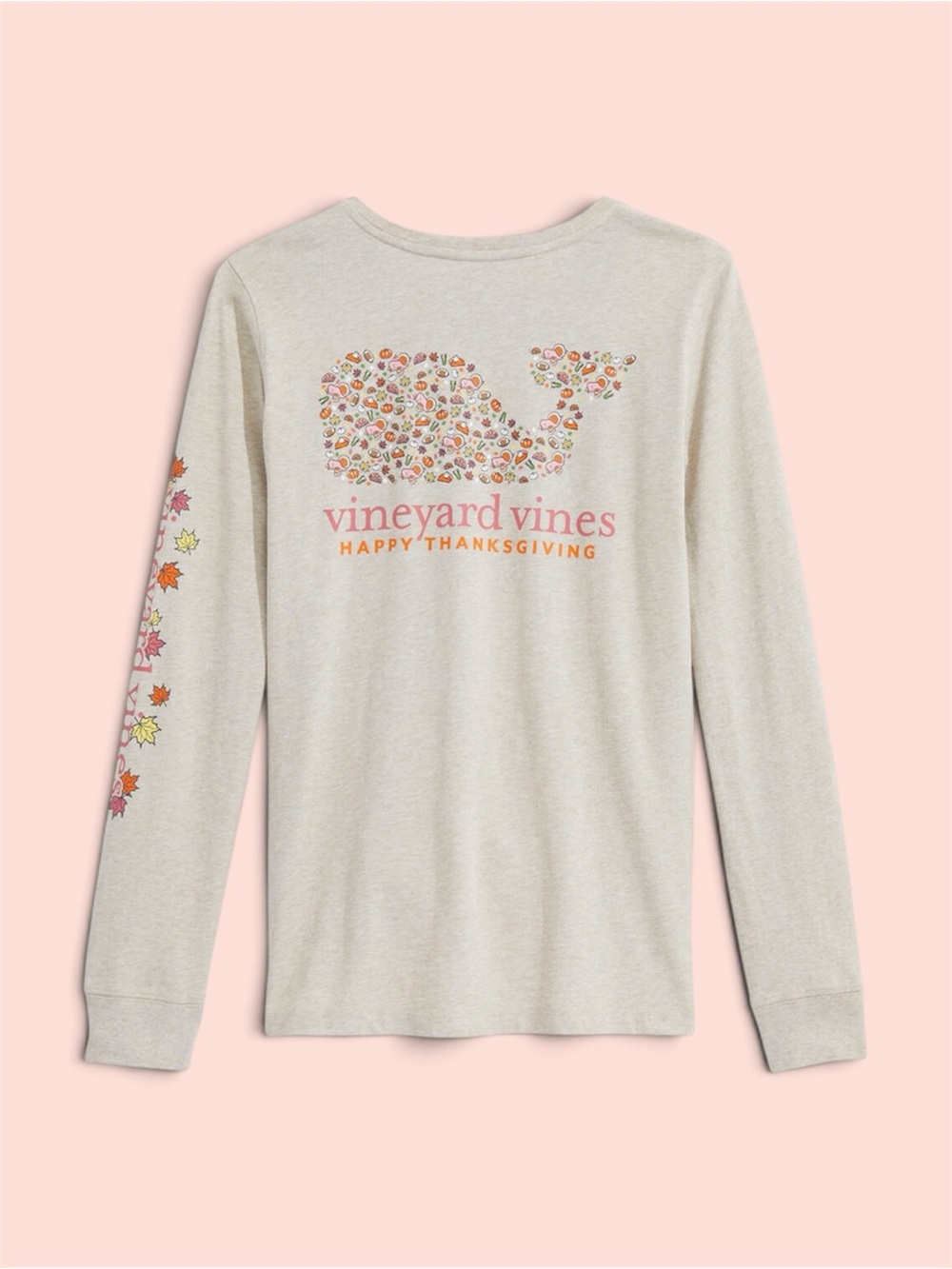 Vineyard Vines Cream Long Sleeve Tee with Fall Whale Graphic